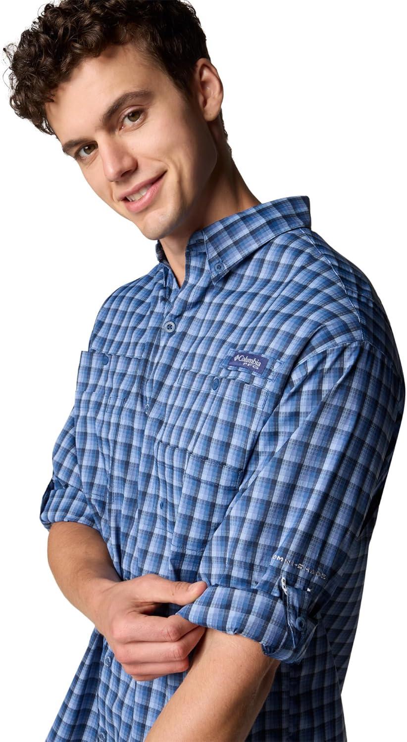 imageColumbia Mens PFG Tamiami II UPF 40 Long Sleeve Fishing ShirtCollegiate Navy Gradient Check