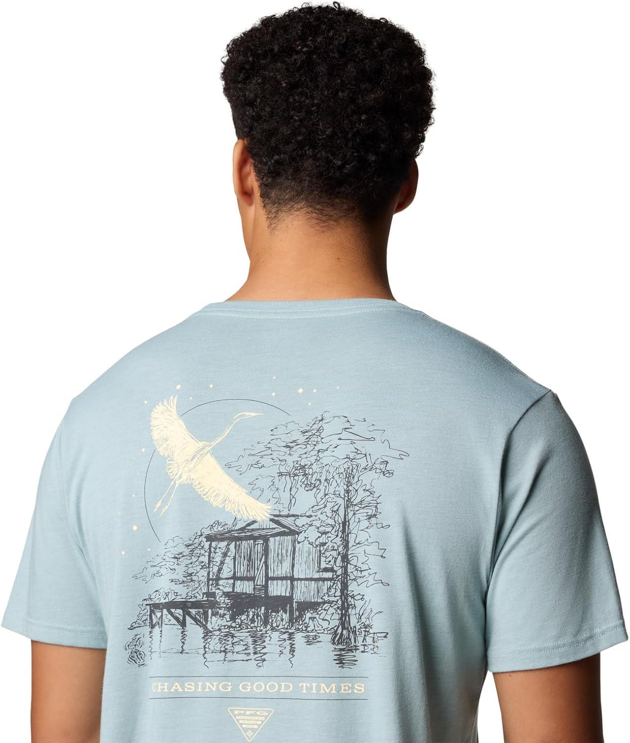 imageColumbia Mens PFG Uncharted Graphic TeeCrushed Blue HeatherPfg Swamp Shack
