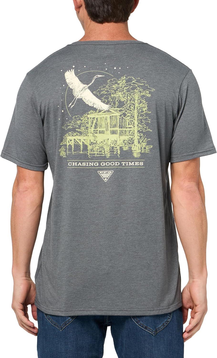 imageColumbia Mens PFG Uncharted Graphic TeeShark HeatherPfg Swamp Shack