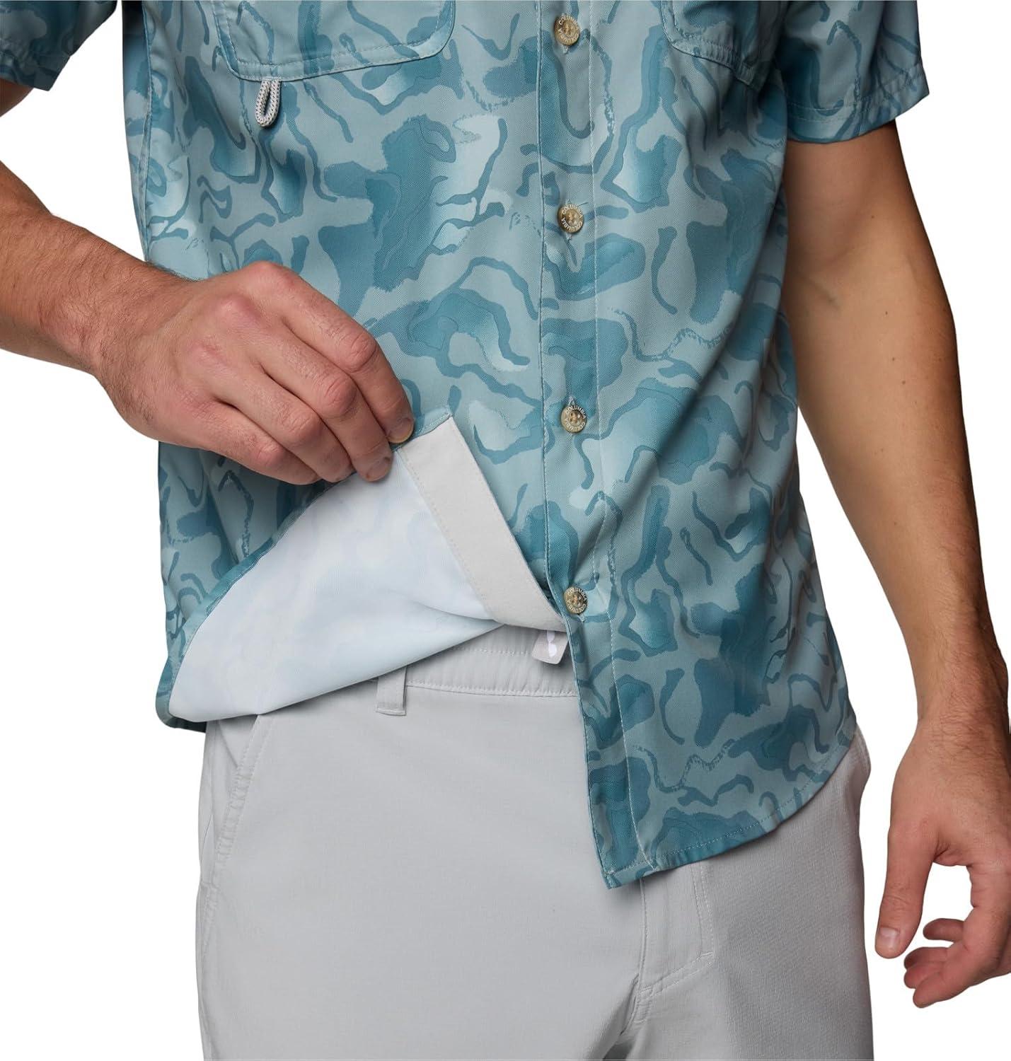 imageColumbia Mens PFG Uncharted Printed Short Sleeve ShirtCrushed Blue Swamplands