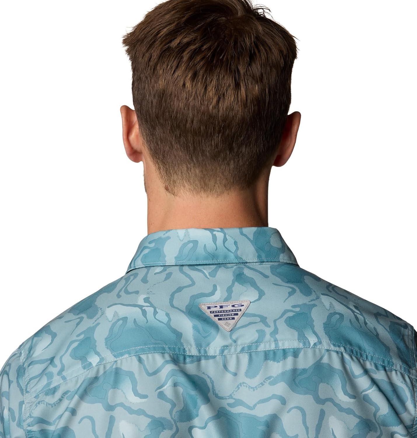imageColumbia Mens PFG Uncharted Printed Short Sleeve ShirtCrushed Blue Swamplands