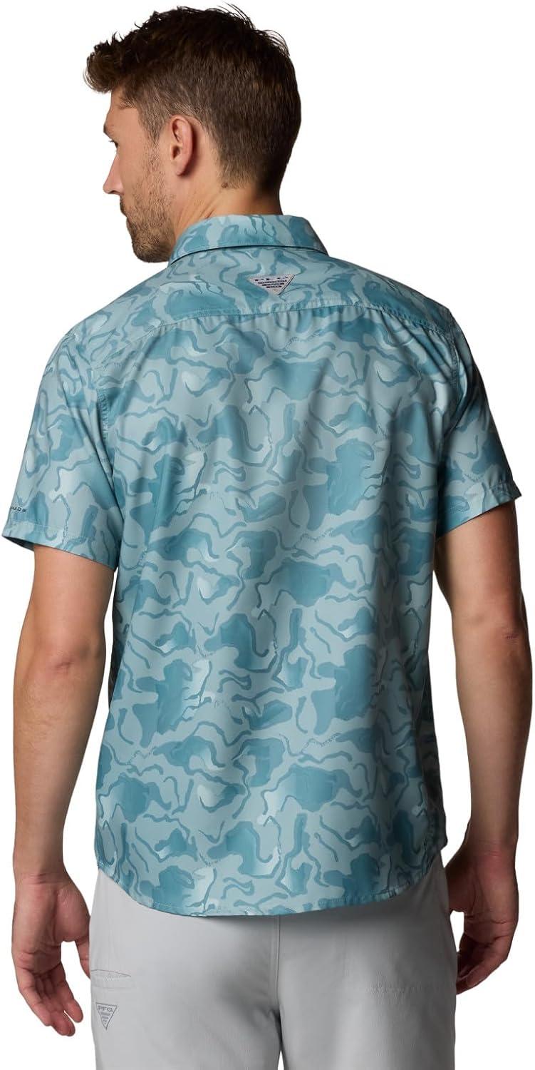 imageColumbia Mens PFG Uncharted Printed Short Sleeve ShirtCrushed Blue Swamplands