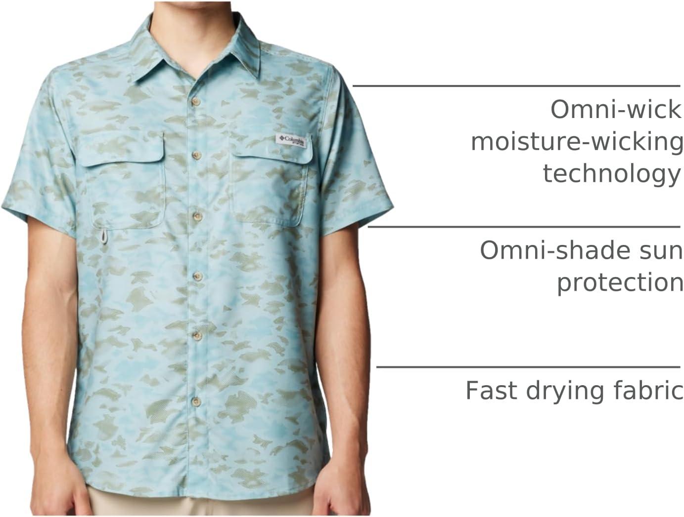imageColumbia Mens PFG Uncharted Printed Short Sleeve ShirtCrushed Blue Uncharted Waters