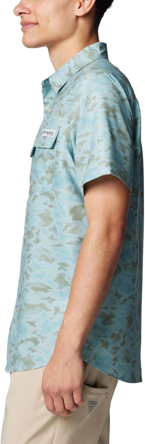 imageColumbia Mens PFG Uncharted Printed Short Sleeve ShirtCrushed Blue Uncharted Waters