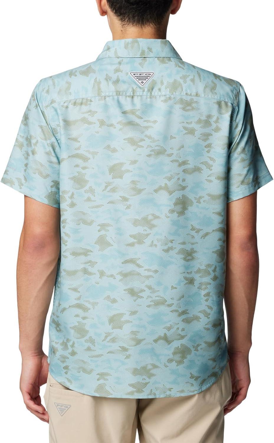 imageColumbia Mens PFG Uncharted Printed Short Sleeve ShirtCrushed Blue Uncharted Waters