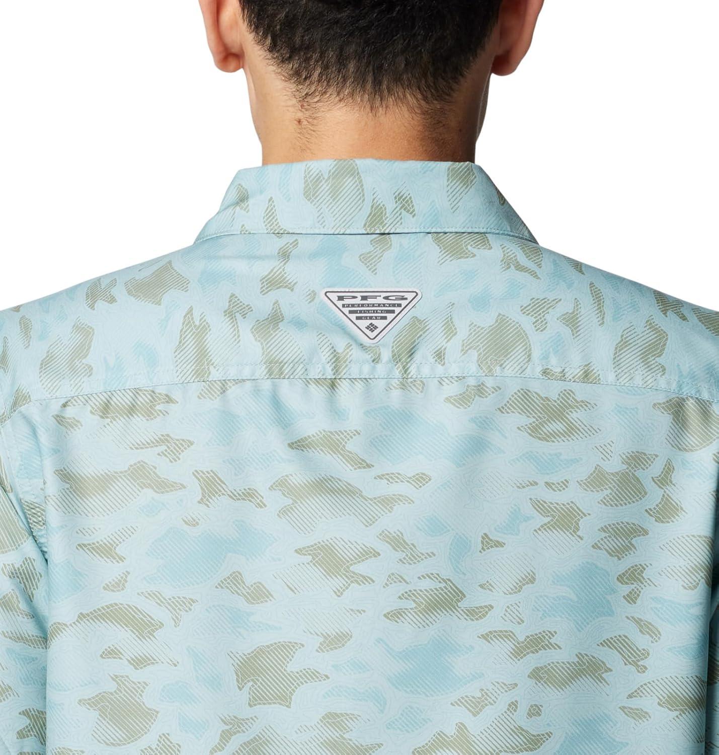 imageColumbia Mens PFG Uncharted Printed Short Sleeve ShirtCrushed Blue Uncharted Waters