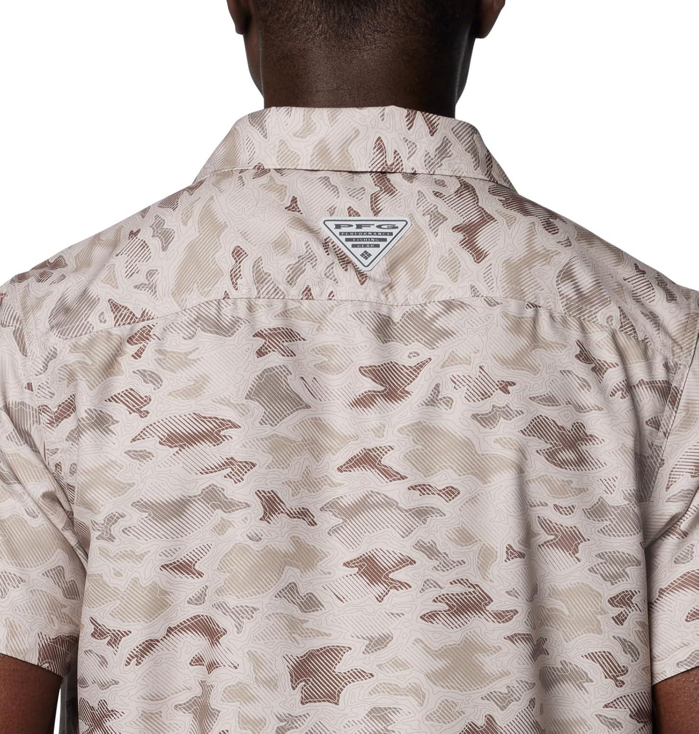 imageColumbia Mens PFG Uncharted Printed Short Sleeve ShirtCrushed Clay Uncharted Waters