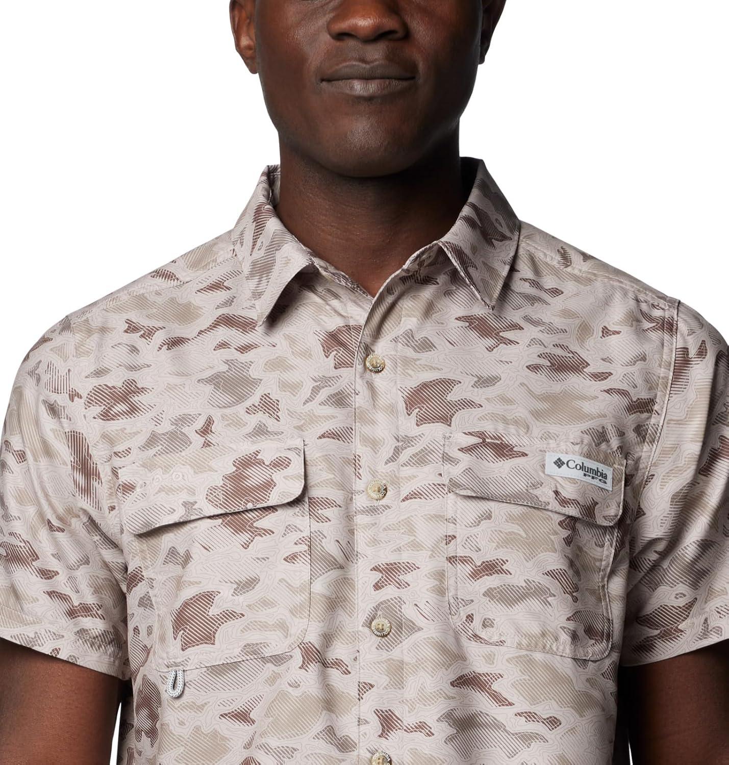 imageColumbia Mens PFG Uncharted Printed Short Sleeve ShirtCrushed Clay Uncharted Waters
