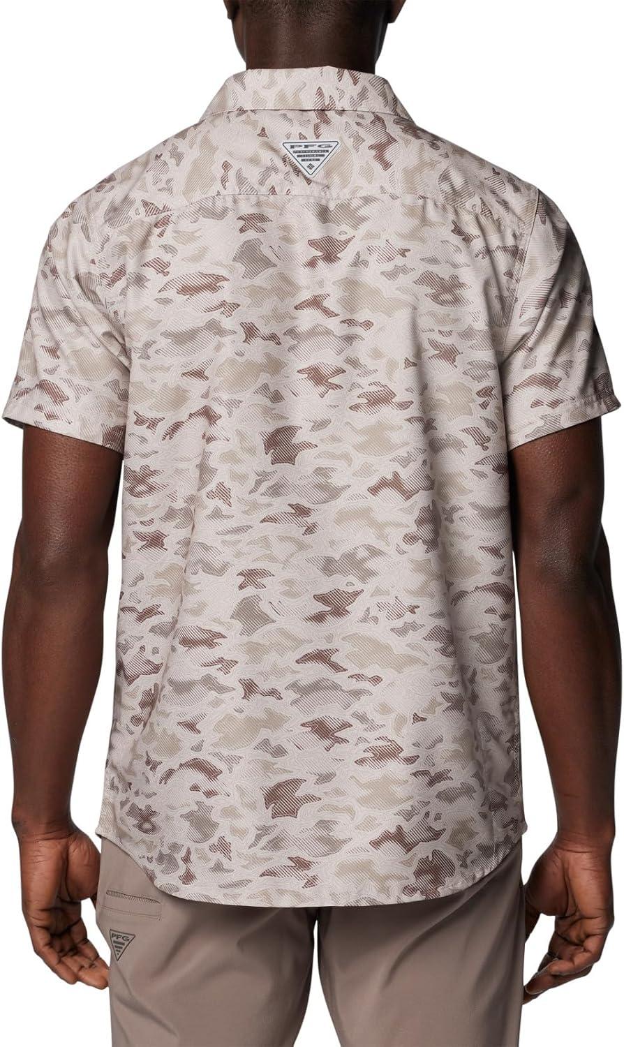 imageColumbia Mens PFG Uncharted Printed Short Sleeve ShirtCrushed Clay Uncharted Waters