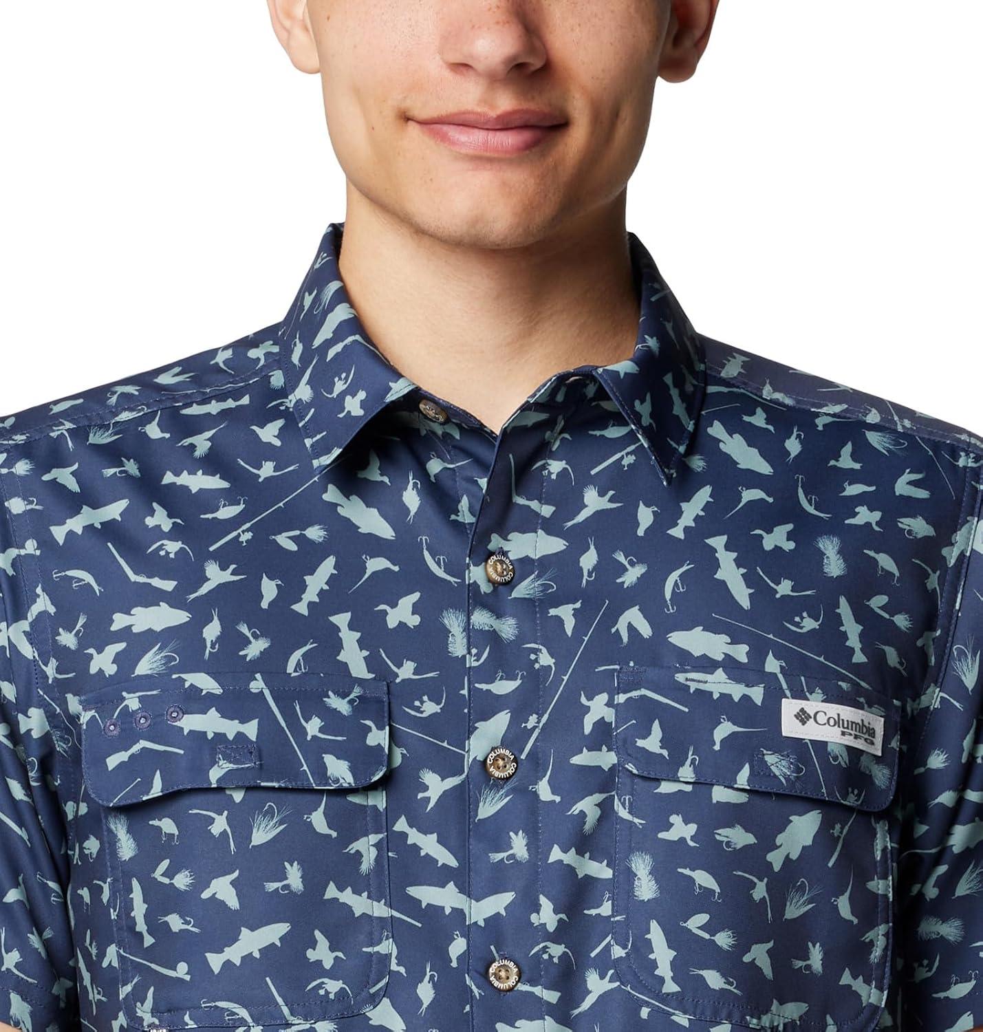 imageColumbia Mens PFG Uncharted Printed Short Sleeve ShirtNocturnal Cast N Blast