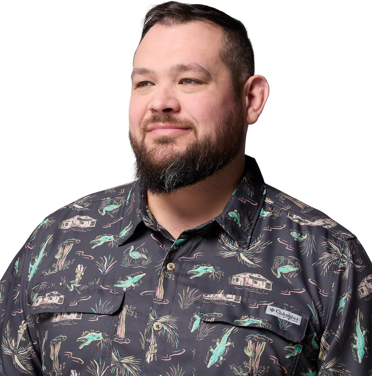 imageColumbia Mens PFG Uncharted Printed Short Sleeve ShirtShark Everglades