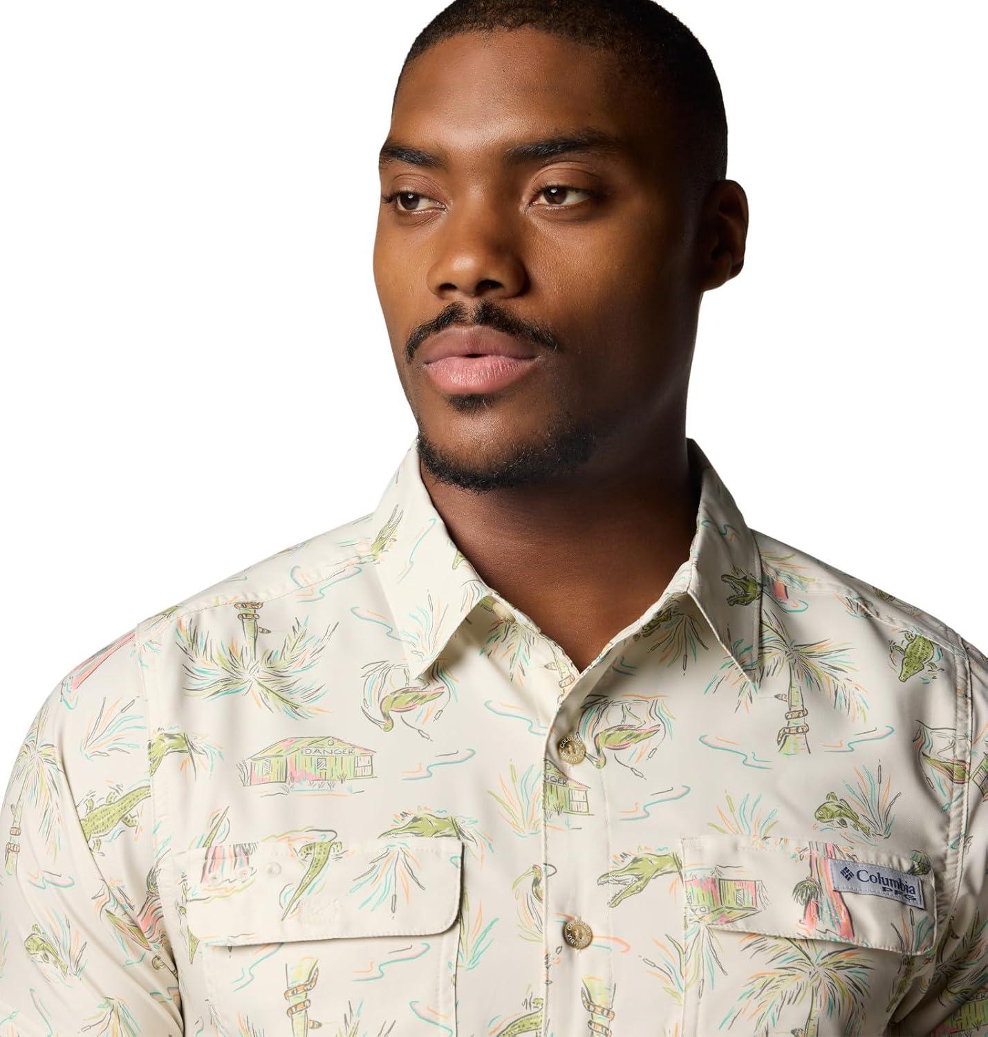 imageColumbia Mens PFG Uncharted Printed Short Sleeve ShirtStone Everglades