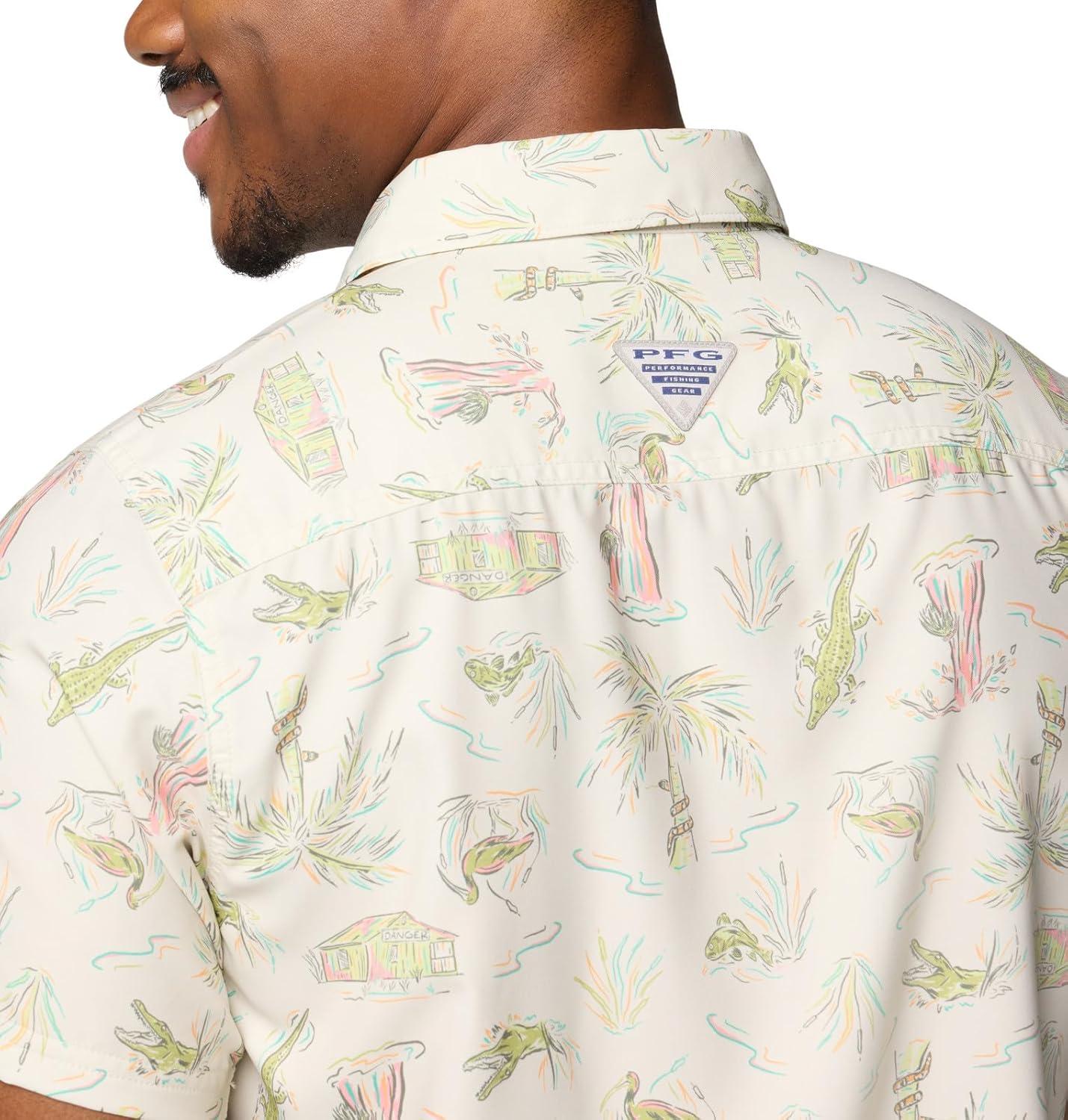 imageColumbia Mens PFG Uncharted Printed Short Sleeve ShirtStone Everglades