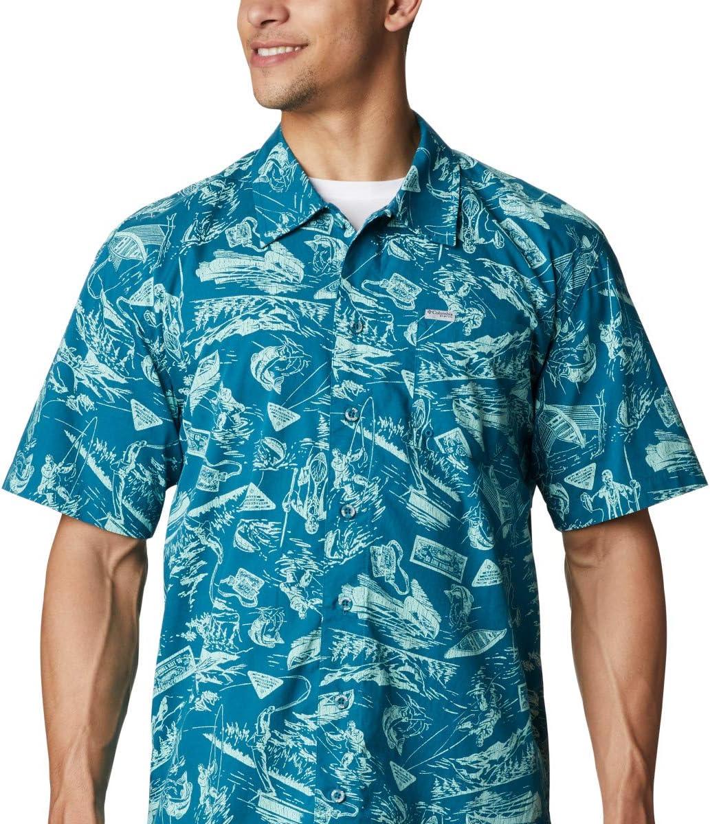 imageColumbia Mens Super Tamiami Long Sleeve ShirtAegean Blue Freshwater Roots Print