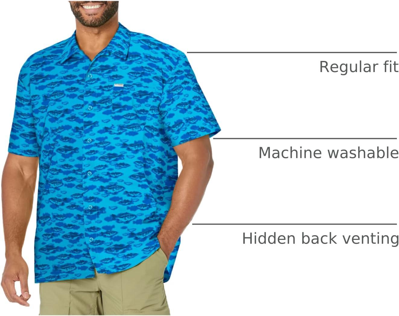 imageColumbia Mens Super Tamiami Long Sleeve ShirtBlue Macaw Bigmouth Print