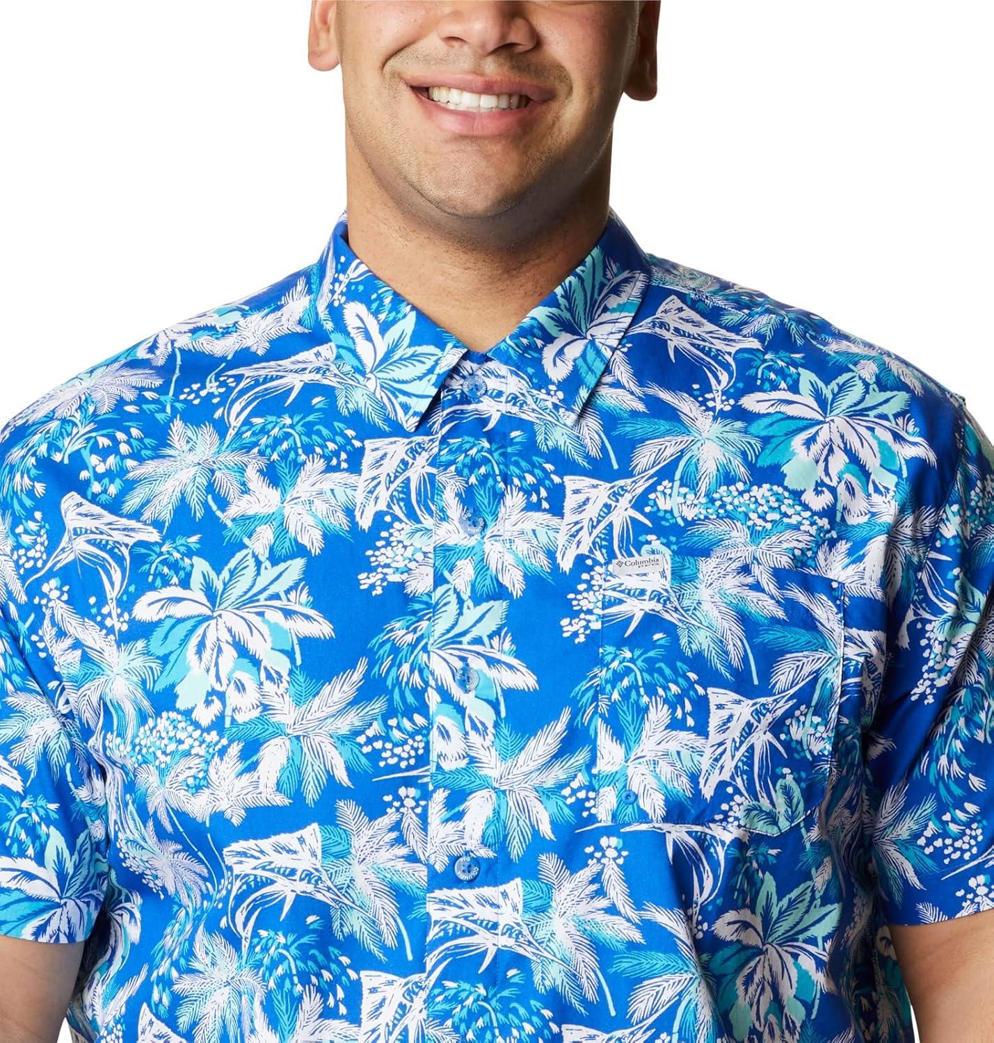 imageColumbia Mens Super Tamiami Long Sleeve ShirtBlue Macaw Festive Fishin Print