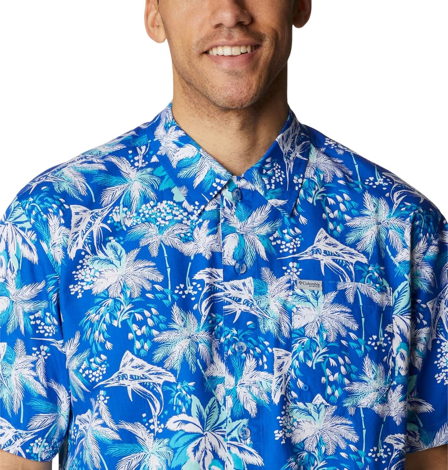 imageColumbia Mens Super Tamiami Long Sleeve ShirtBlue Macaw Festive Fishin Print