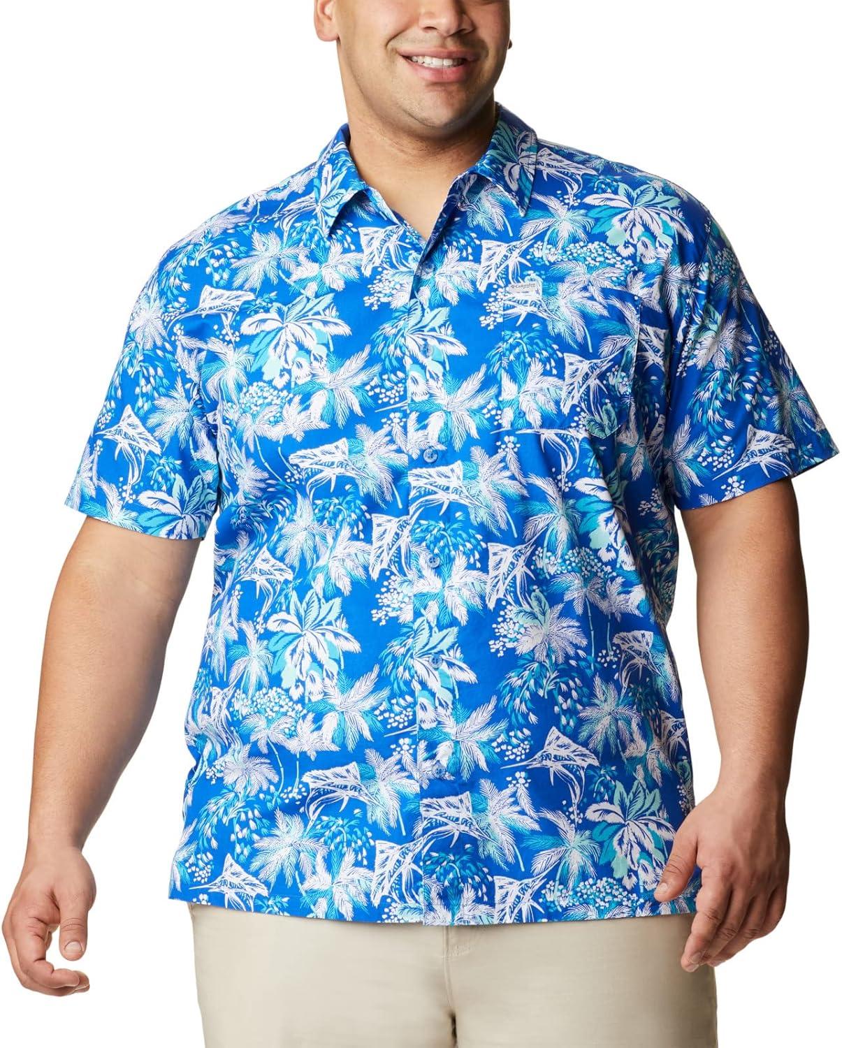 imageColumbia Mens Super Tamiami Long Sleeve ShirtBlue Macaw Festive Fishin Print
