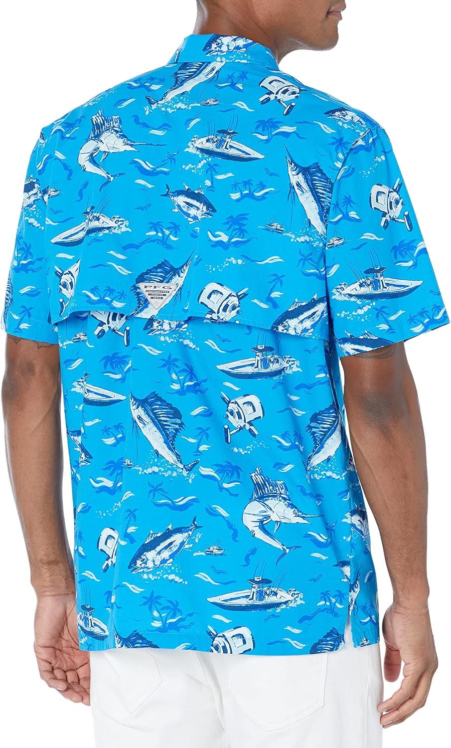 imageColumbia Mens Super Tamiami Long Sleeve ShirtBlue Macaw Reel Dreamz Print