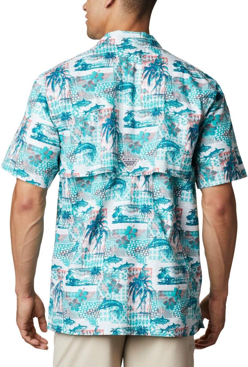 imageColumbia Mens Super Tamiami Long Sleeve ShirtBright Aqua Polynesian Print