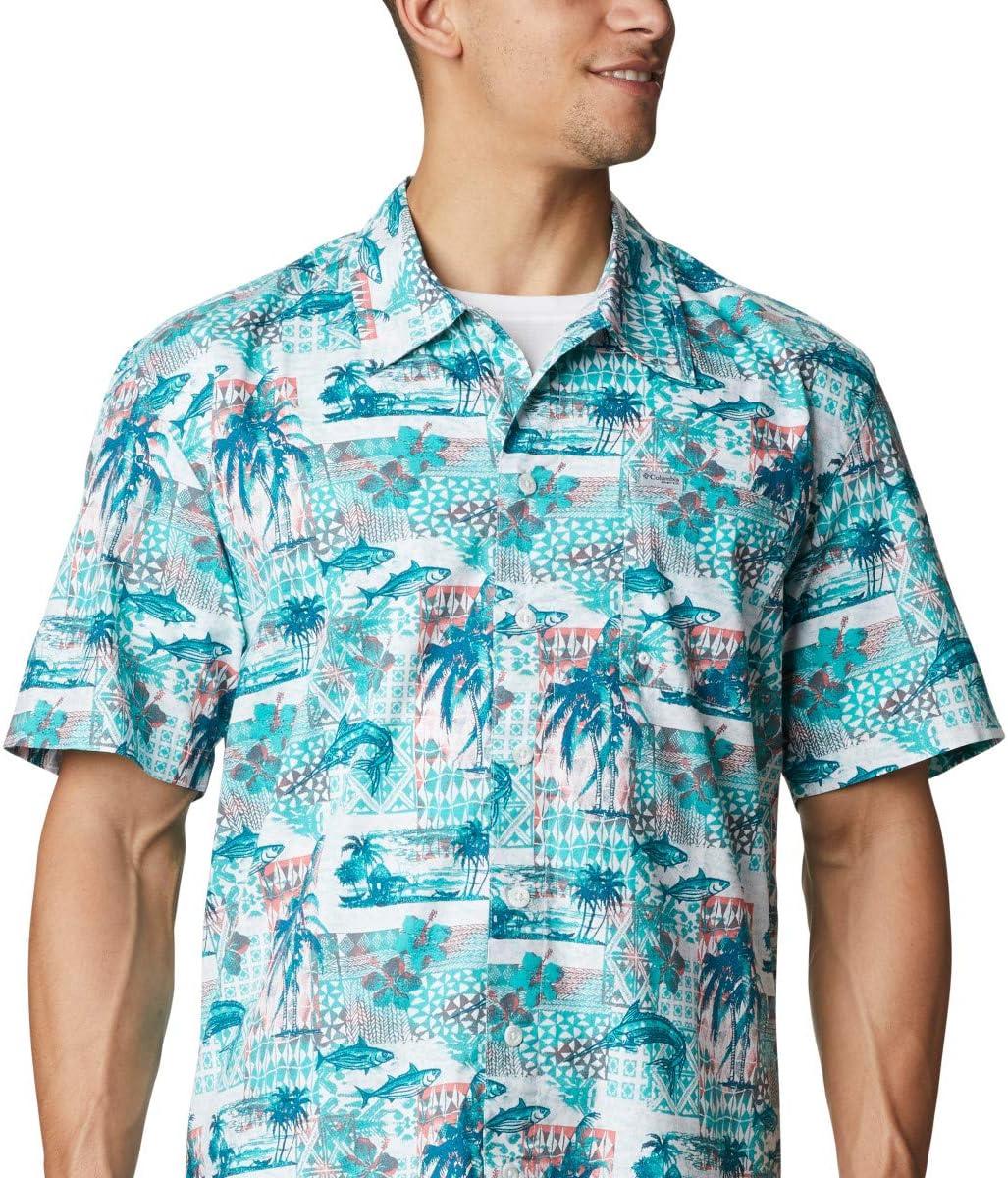 imageColumbia Mens Super Tamiami Long Sleeve ShirtBright Aqua Polynesian Print