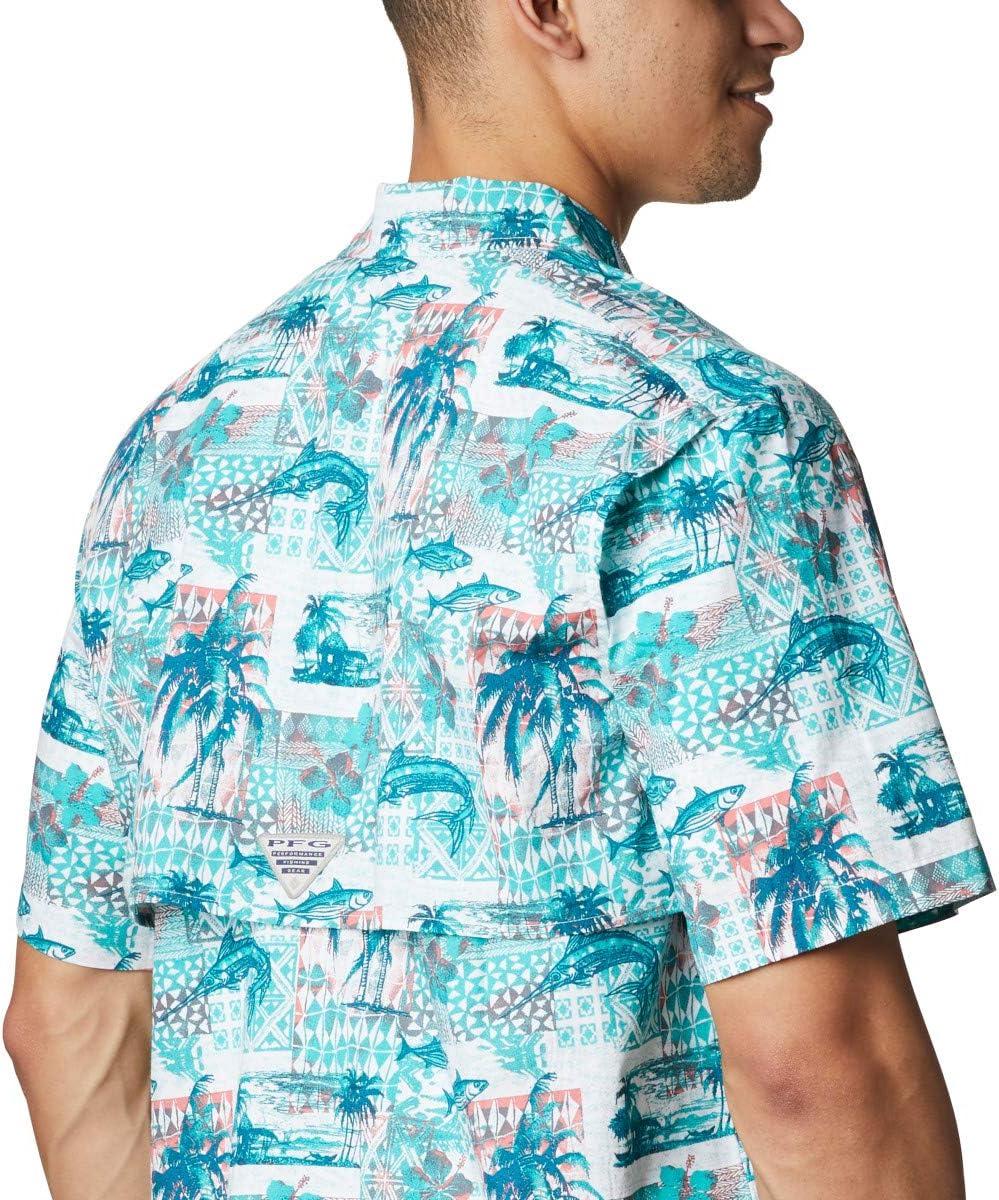 imageColumbia Mens Super Tamiami Long Sleeve ShirtBright Aqua Polynesian Print