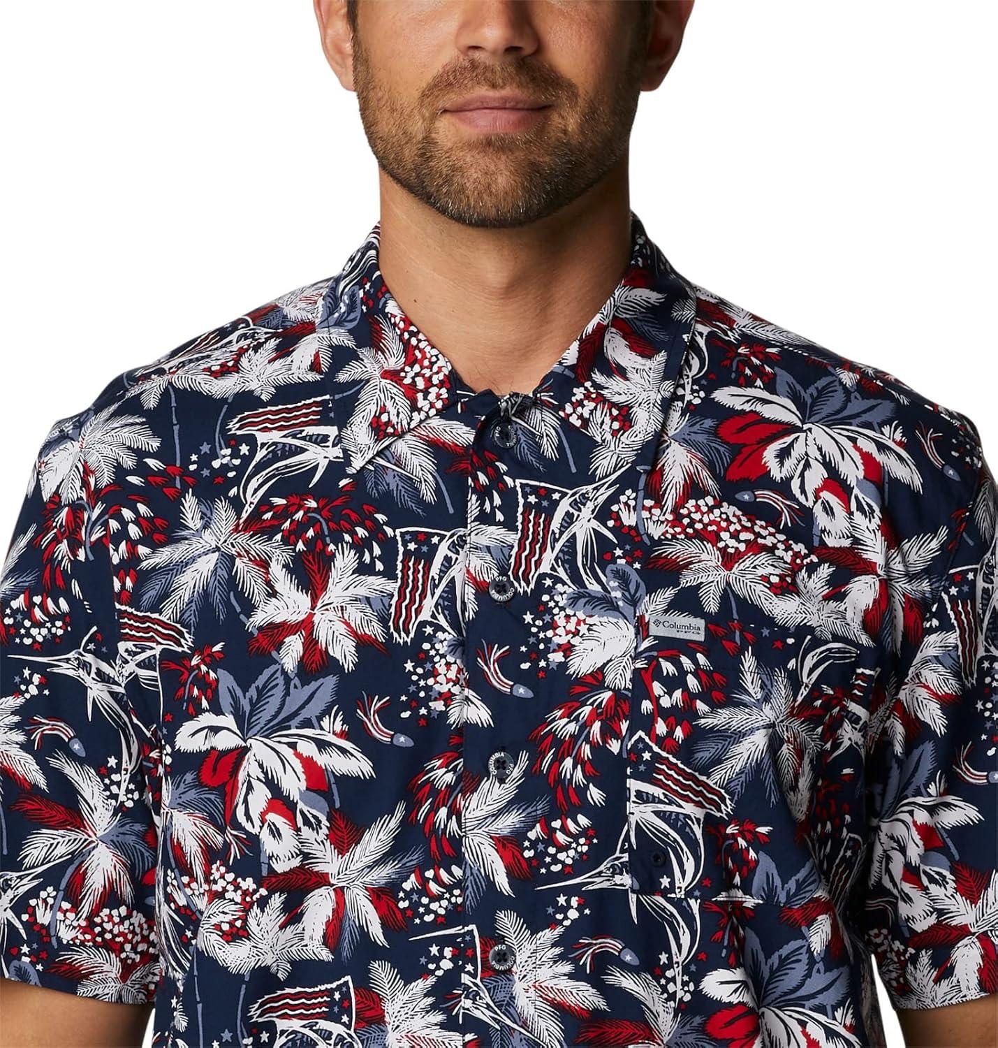 imageColumbia Mens Super Tamiami Long Sleeve ShirtCollegiate Navy Fireworks Fish Print