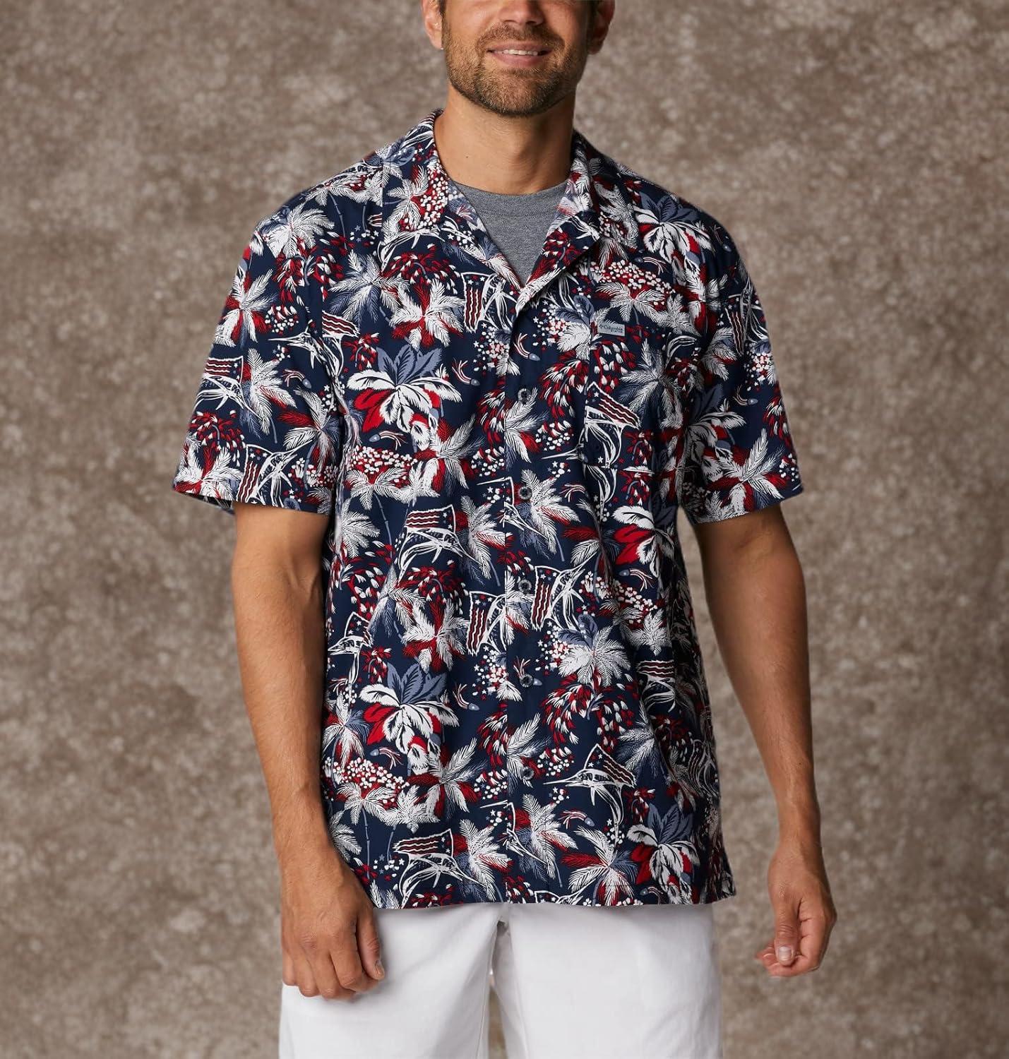 imageColumbia Mens Super Tamiami Long Sleeve ShirtCollegiate Navy Fireworks Fish Print