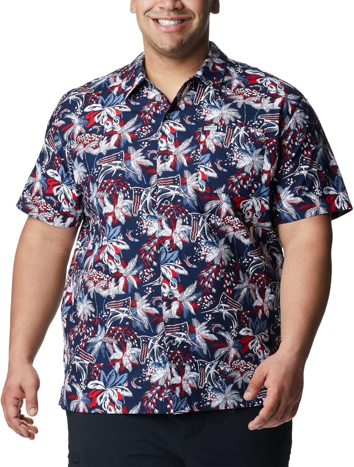 imageColumbia Mens Super Tamiami Long Sleeve ShirtCollegiate Navy Fireworks Fish Print