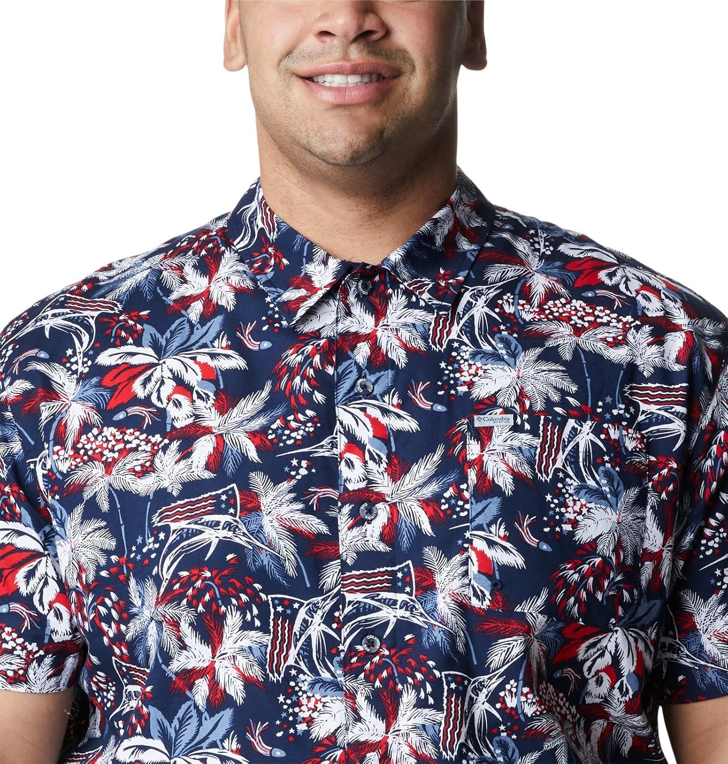 imageColumbia Mens Super Tamiami Long Sleeve ShirtCollegiate Navy Fireworks Fish Print