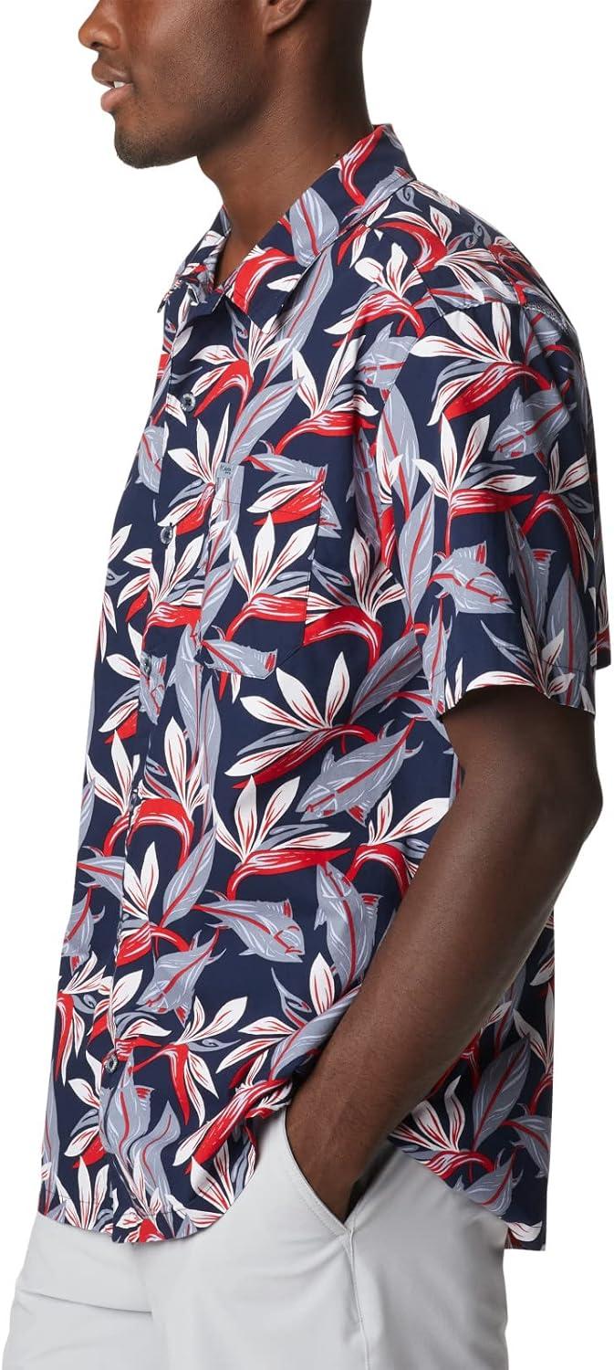 imageColumbia Mens Super Tamiami Long Sleeve ShirtCollegiate Navy Tuna Paradise Print