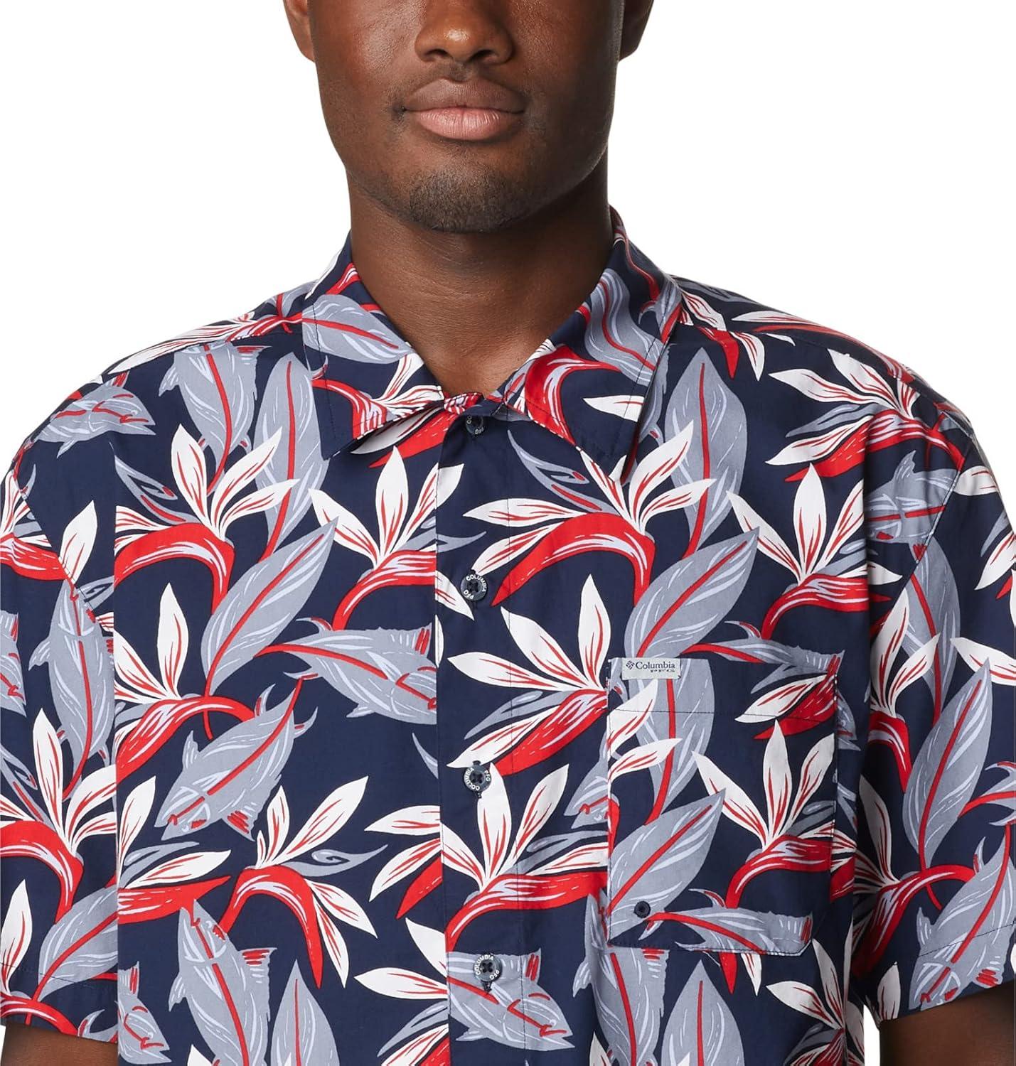 imageColumbia Mens Super Tamiami Long Sleeve ShirtCollegiate Navy Tuna Paradise Print