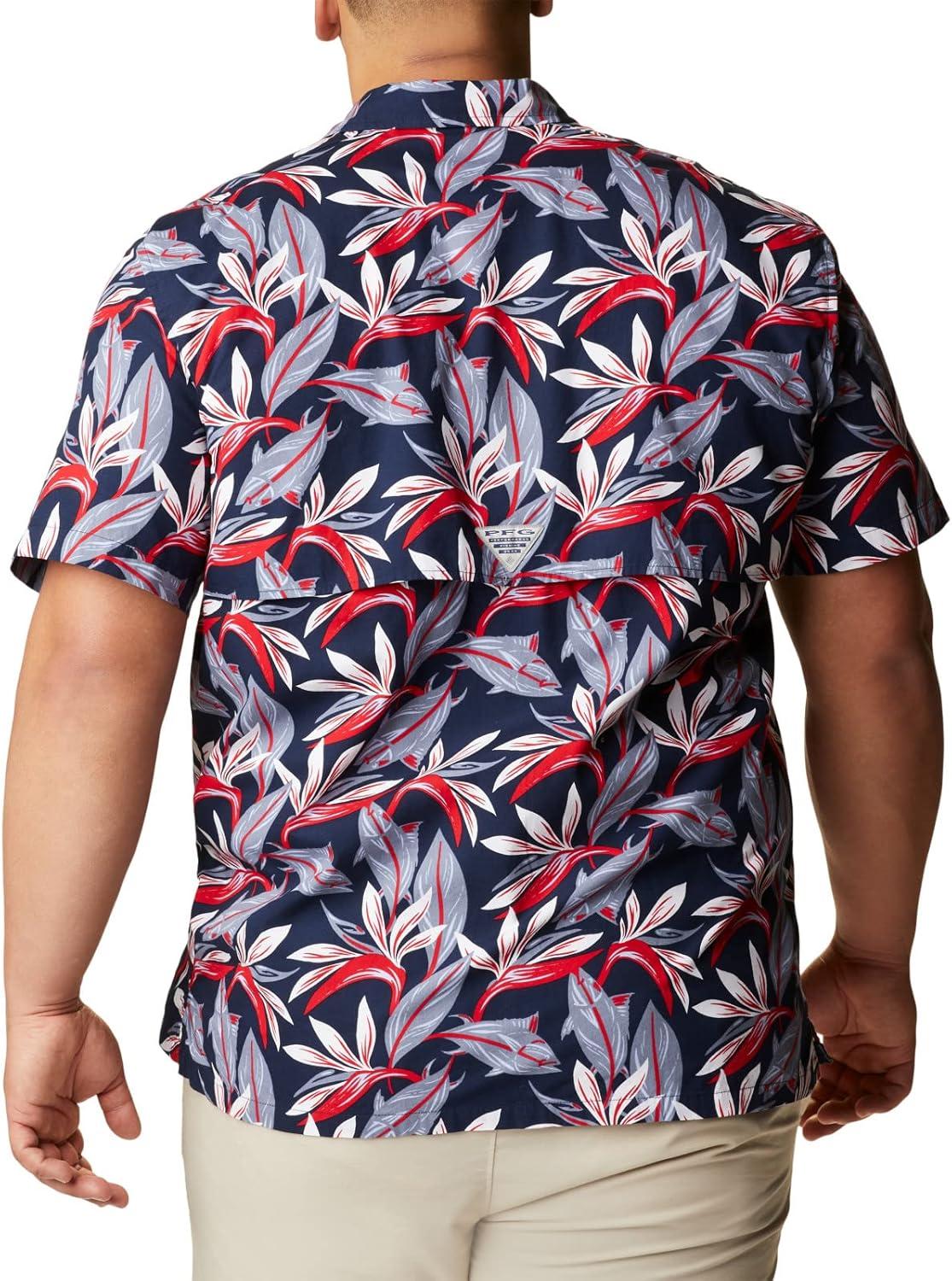 imageColumbia Mens Super Tamiami Long Sleeve ShirtCollegiate Navy Tuna Paradise Print