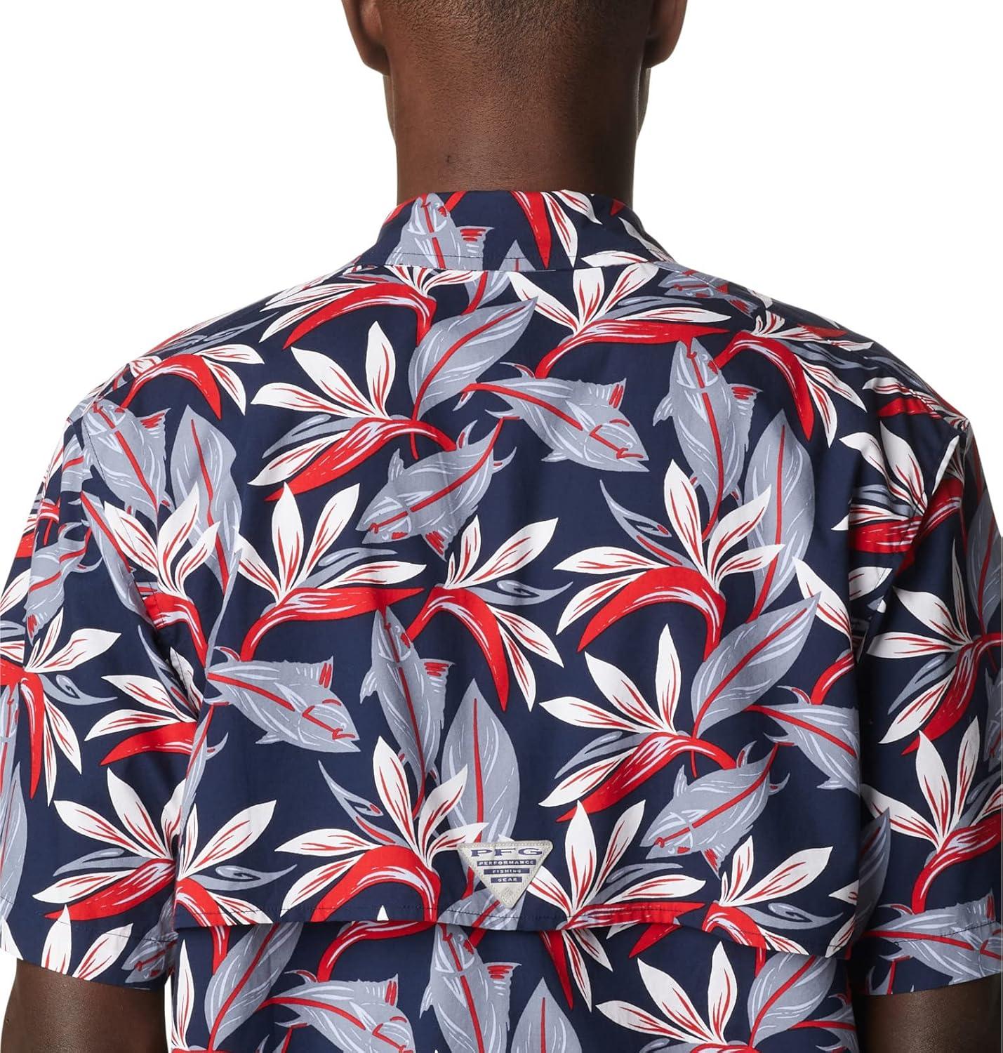 imageColumbia Mens Super Tamiami Long Sleeve ShirtCollegiate Navy Tuna Paradise Print