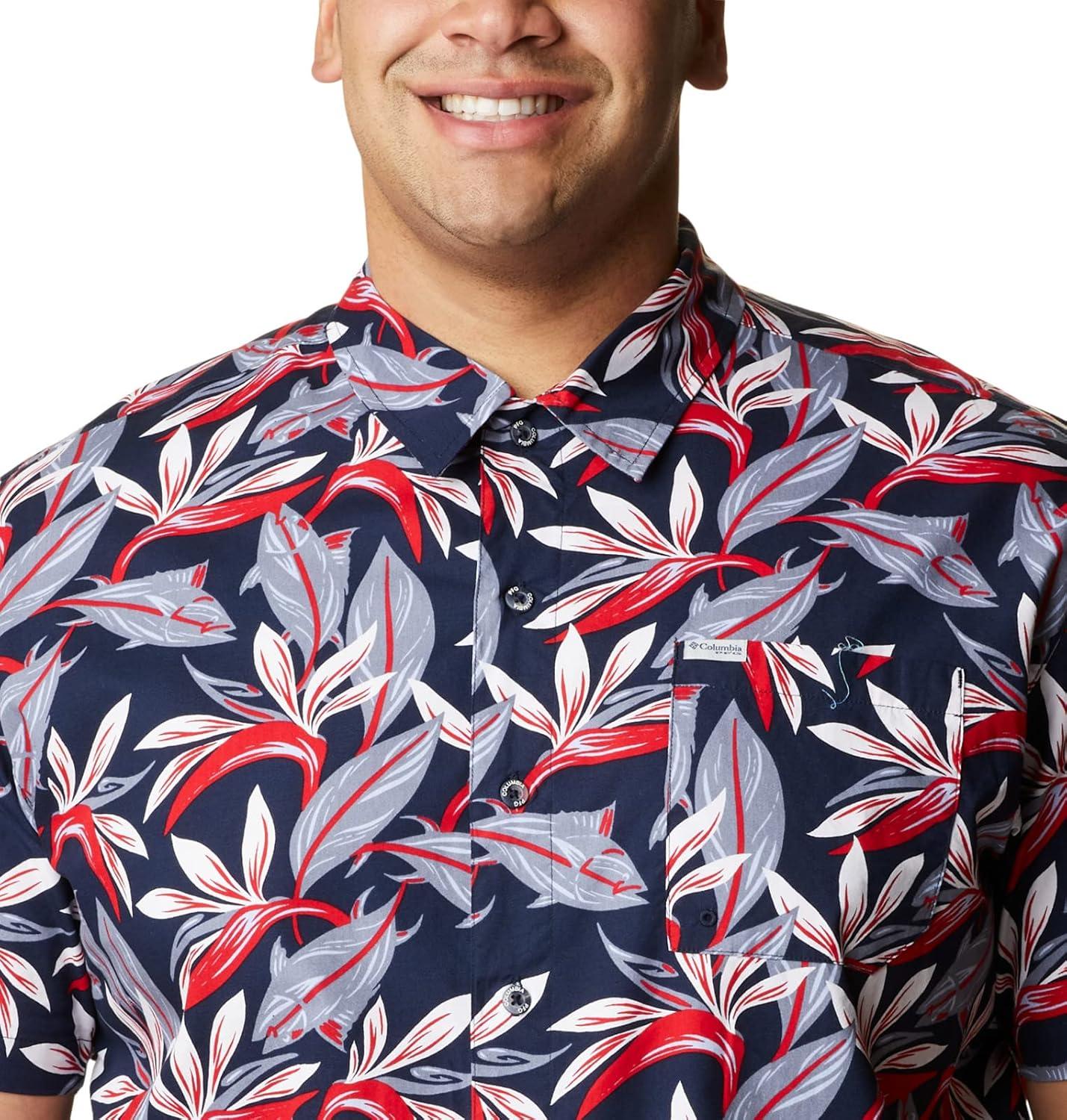 imageColumbia Mens Super Tamiami Long Sleeve ShirtCollegiate Navy Tuna Paradise Print