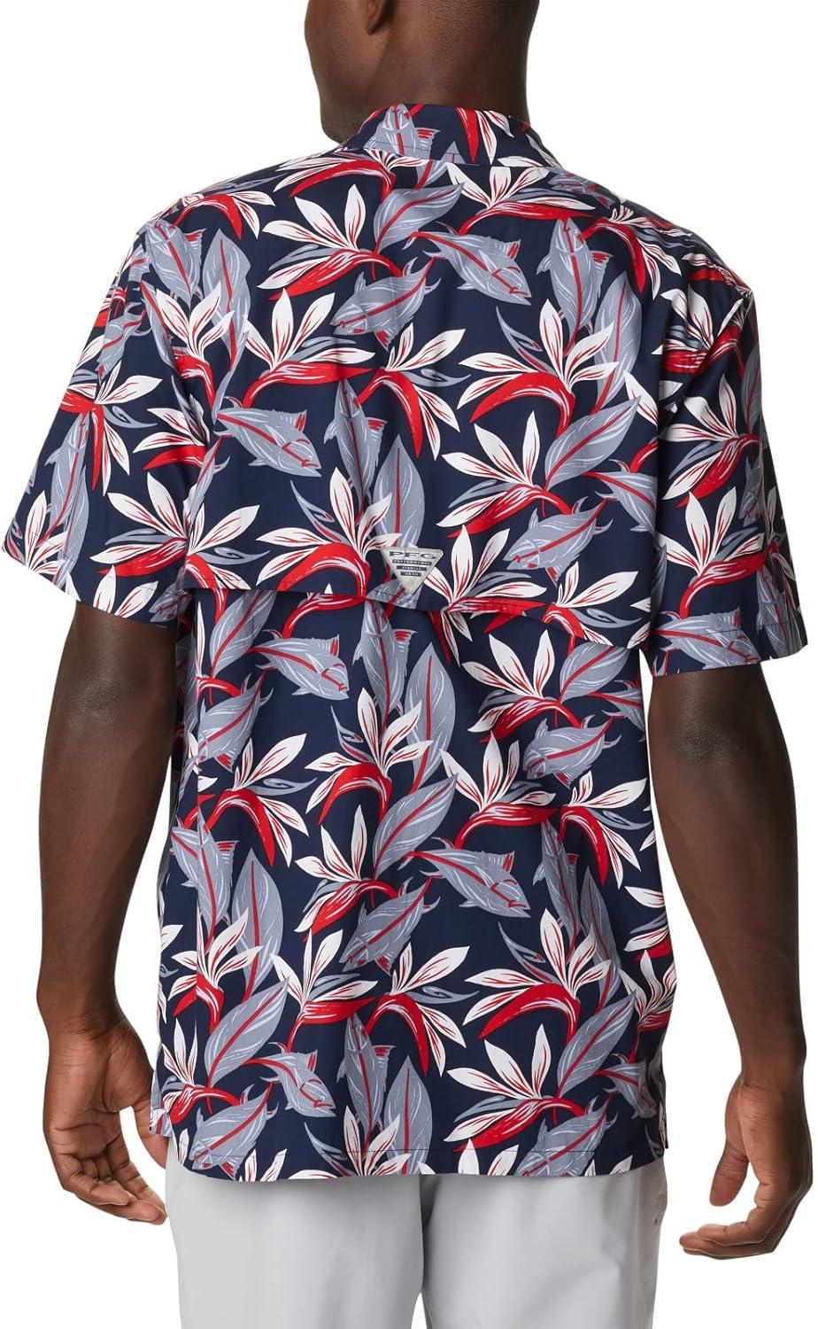 imageColumbia Mens Super Tamiami Long Sleeve ShirtCollegiate Navy Tuna Paradise Print