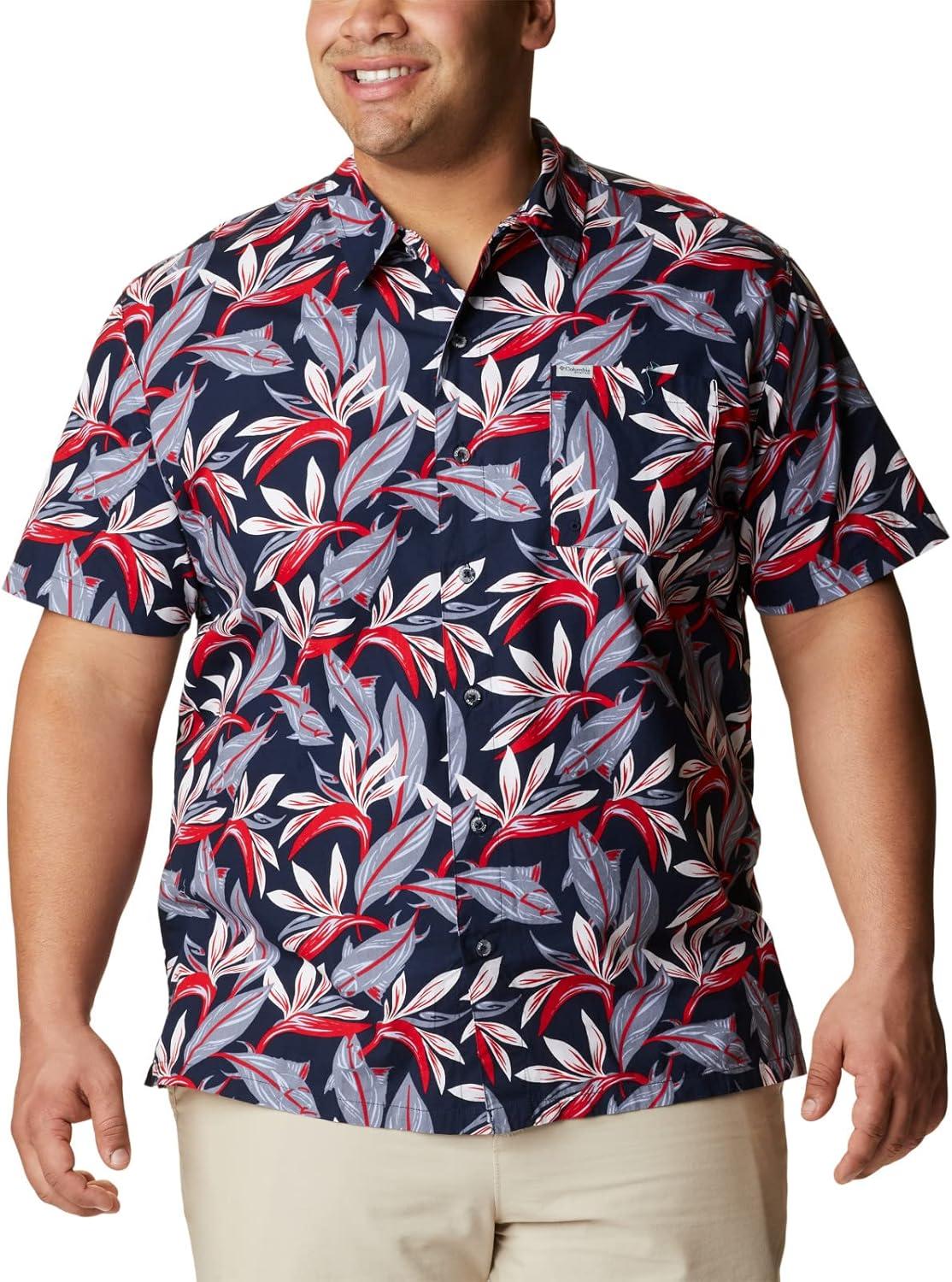 imageColumbia Mens Super Tamiami Long Sleeve ShirtCollegiate Navy Tuna Paradise Print