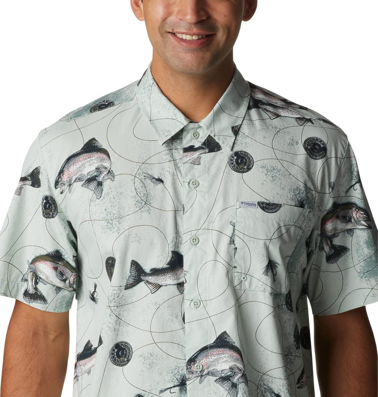 imageColumbia Mens Super Tamiami Long Sleeve ShirtCool Green Freshwater Dryfly Print