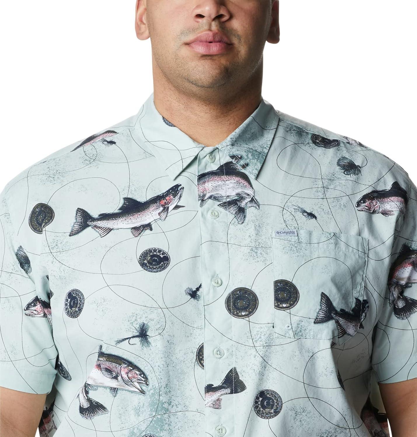 imageColumbia Mens Super Tamiami Long Sleeve ShirtCool Green Freshwater Dryfly Print