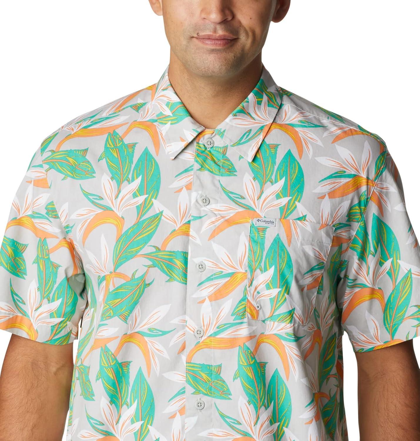 imageColumbia Mens Super Tamiami Long Sleeve ShirtCool Grey Tuna Paradise Print