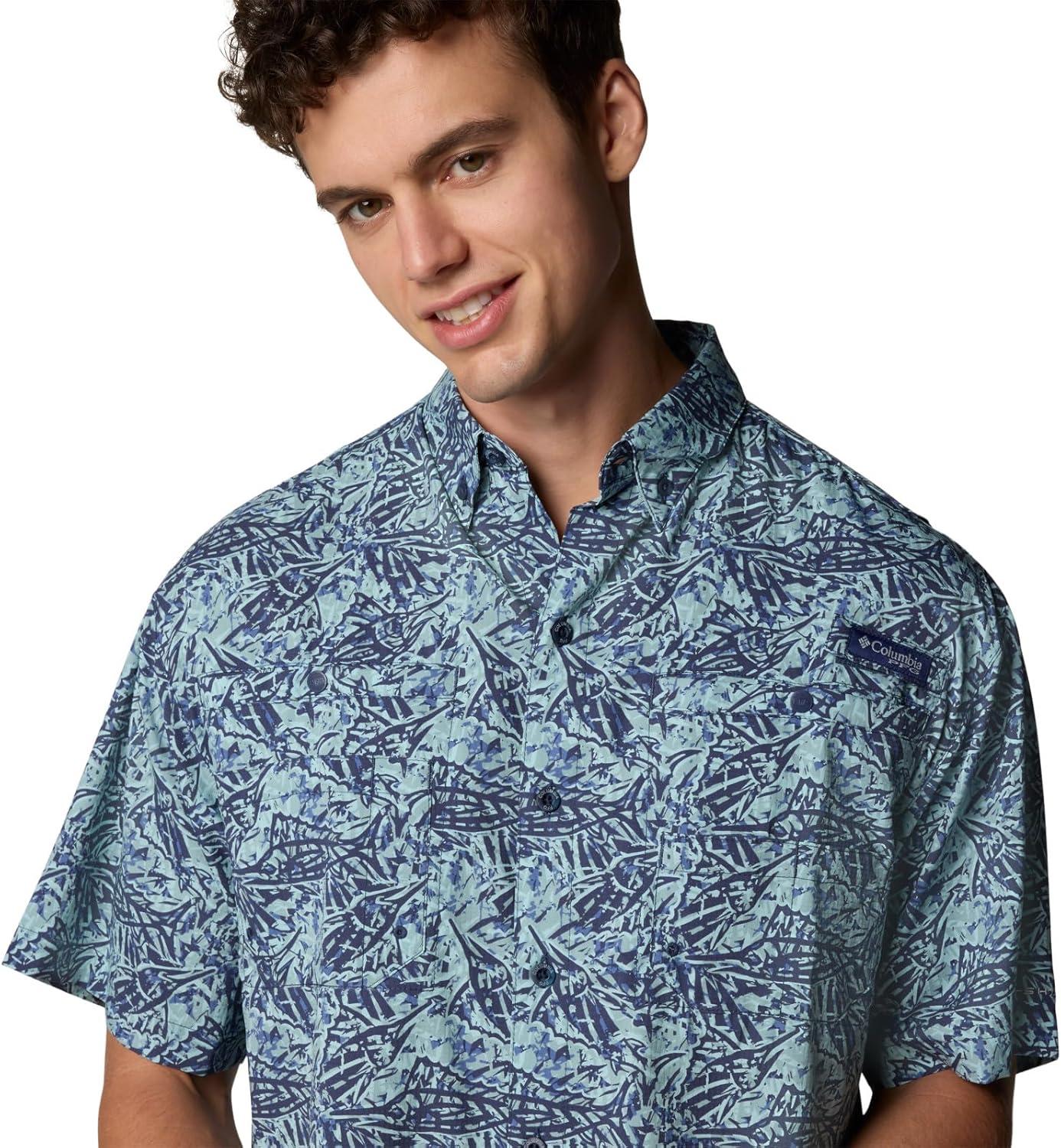 imageColumbia Mens Super Tamiami Long Sleeve ShirtCrushed Blue Marlin Palms