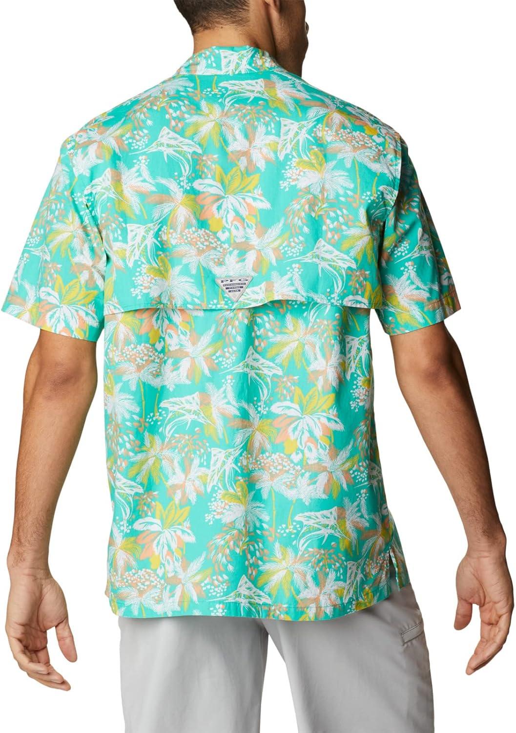 imageColumbia Mens Super Tamiami Long Sleeve ShirtElectric Turquoise Festive Fishin Print