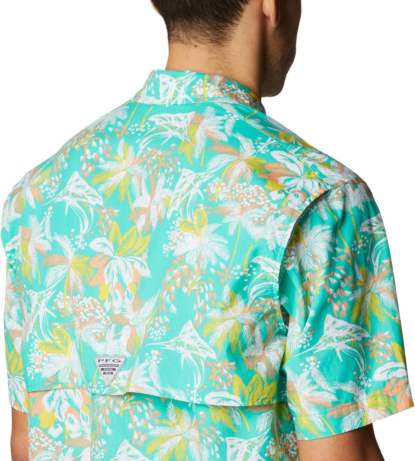 imageColumbia Mens Super Tamiami Long Sleeve ShirtElectric Turquoise Festive Fishin Print