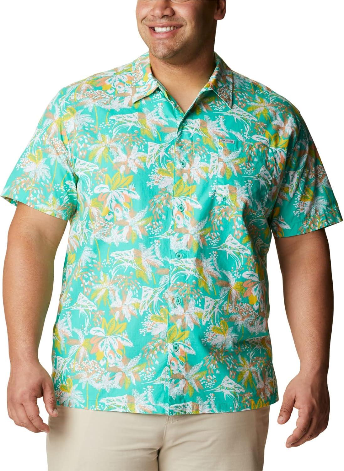 imageColumbia Mens Super Tamiami Long Sleeve ShirtElectric Turquoise Festive Fishin Print