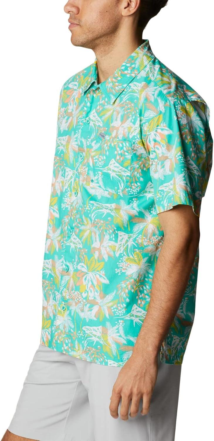 imageColumbia Mens Super Tamiami Long Sleeve ShirtElectric Turquoise Festive Fishin Print