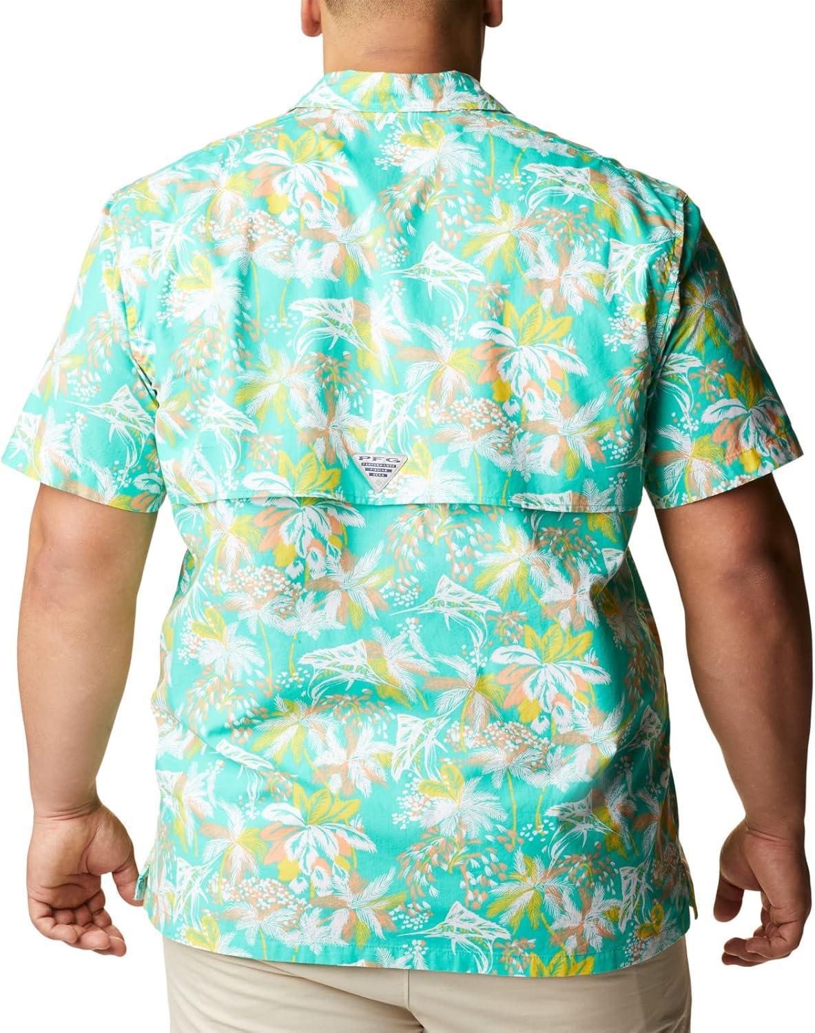 imageColumbia Mens Super Tamiami Long Sleeve ShirtElectric Turquoise Festive Fishin Print
