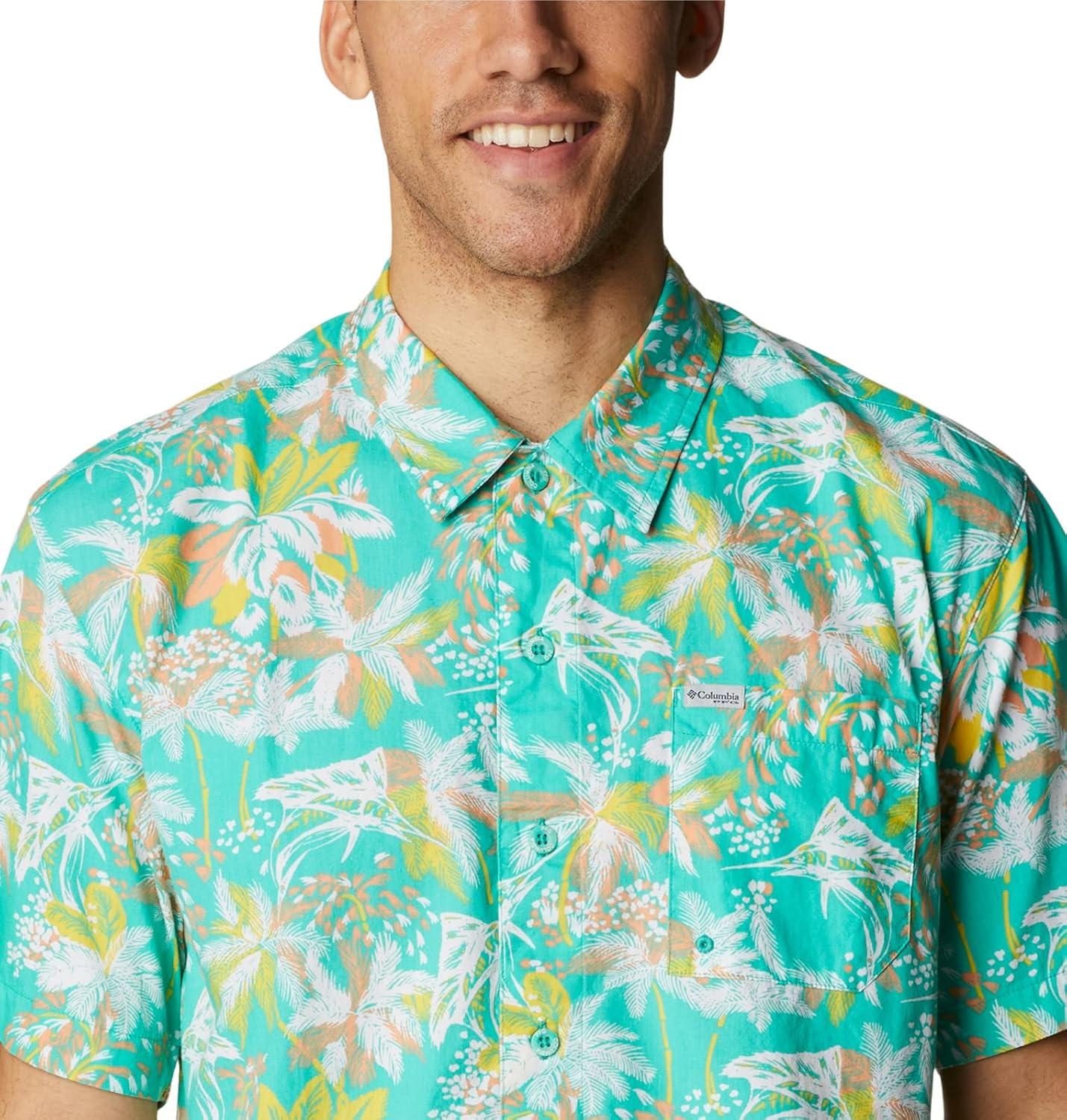 imageColumbia Mens Super Tamiami Long Sleeve ShirtElectric Turquoise Festive Fishin Print