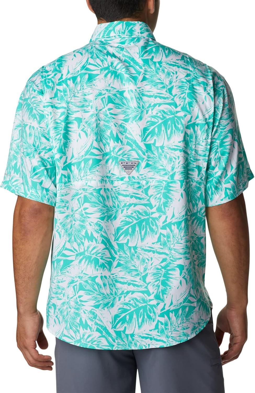 imageColumbia Mens Super Tamiami Long Sleeve ShirtElectric Turquoise Hawaiian Throwback Print