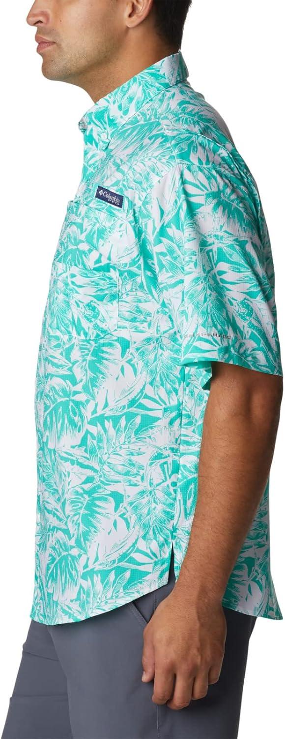 imageColumbia Mens Super Tamiami Long Sleeve ShirtElectric Turquoise Hawaiian Throwback Print
