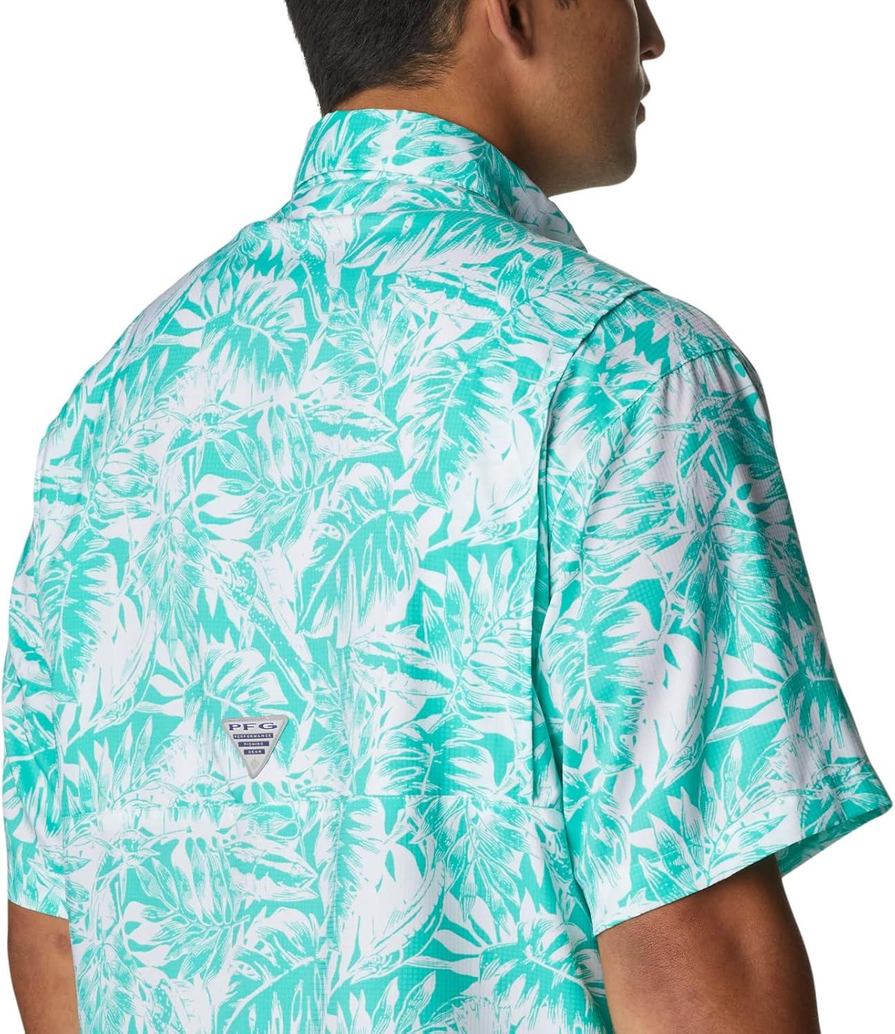 imageColumbia Mens Super Tamiami Long Sleeve ShirtElectric Turquoise Hawaiian Throwback Print